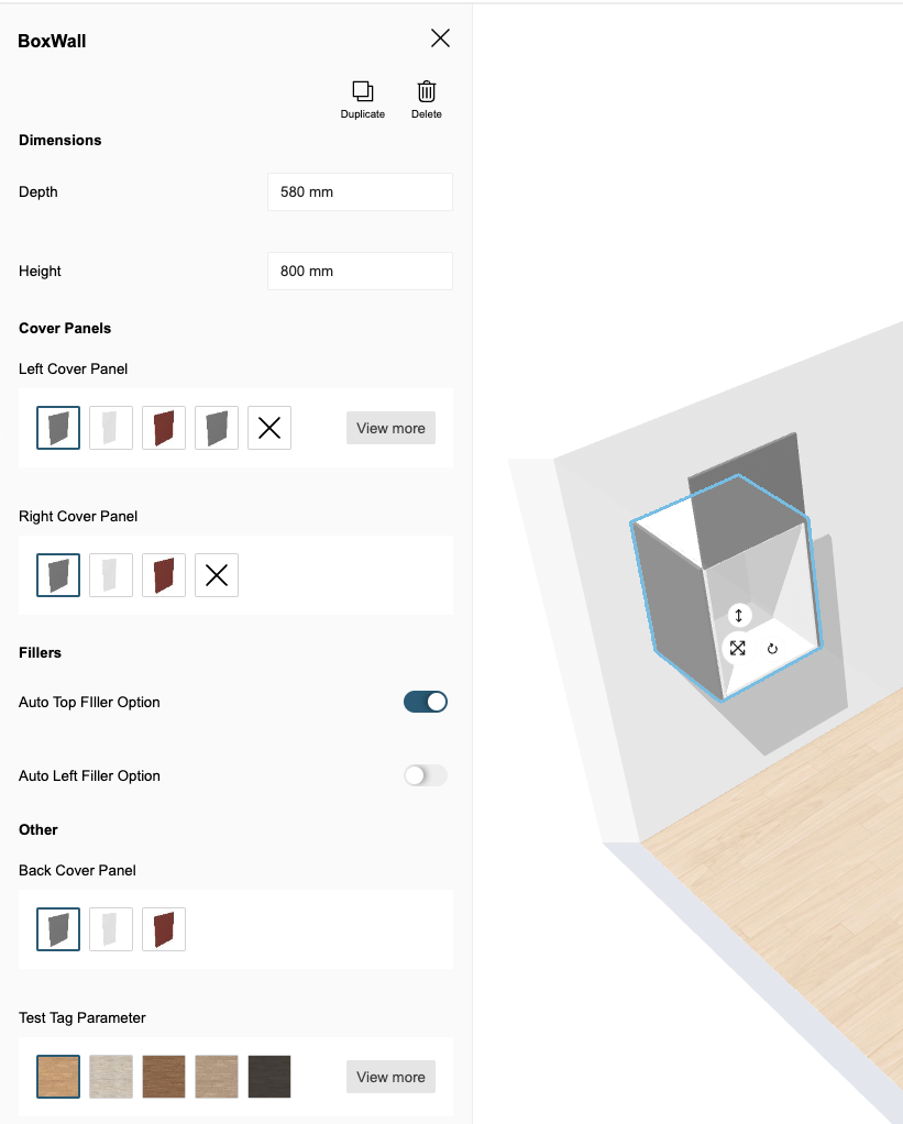 Storage Configurator Product Panel