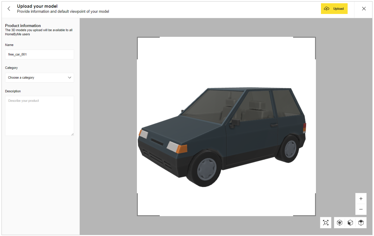 Upload your model window