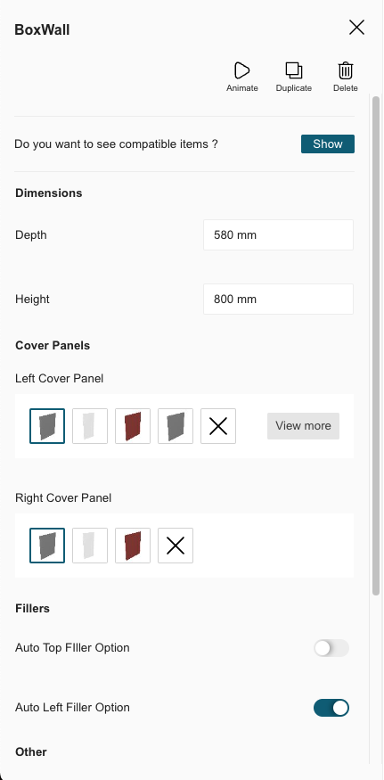 Product Configuration Panel